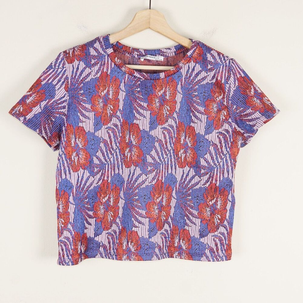 Zara Vibrant Red and Blue Patterned Tee